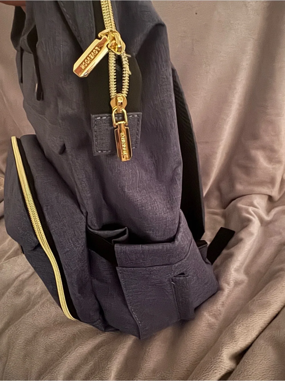 Lovevook Denim Blue Laptop Backpack For Work School or Travel with Gold Accents